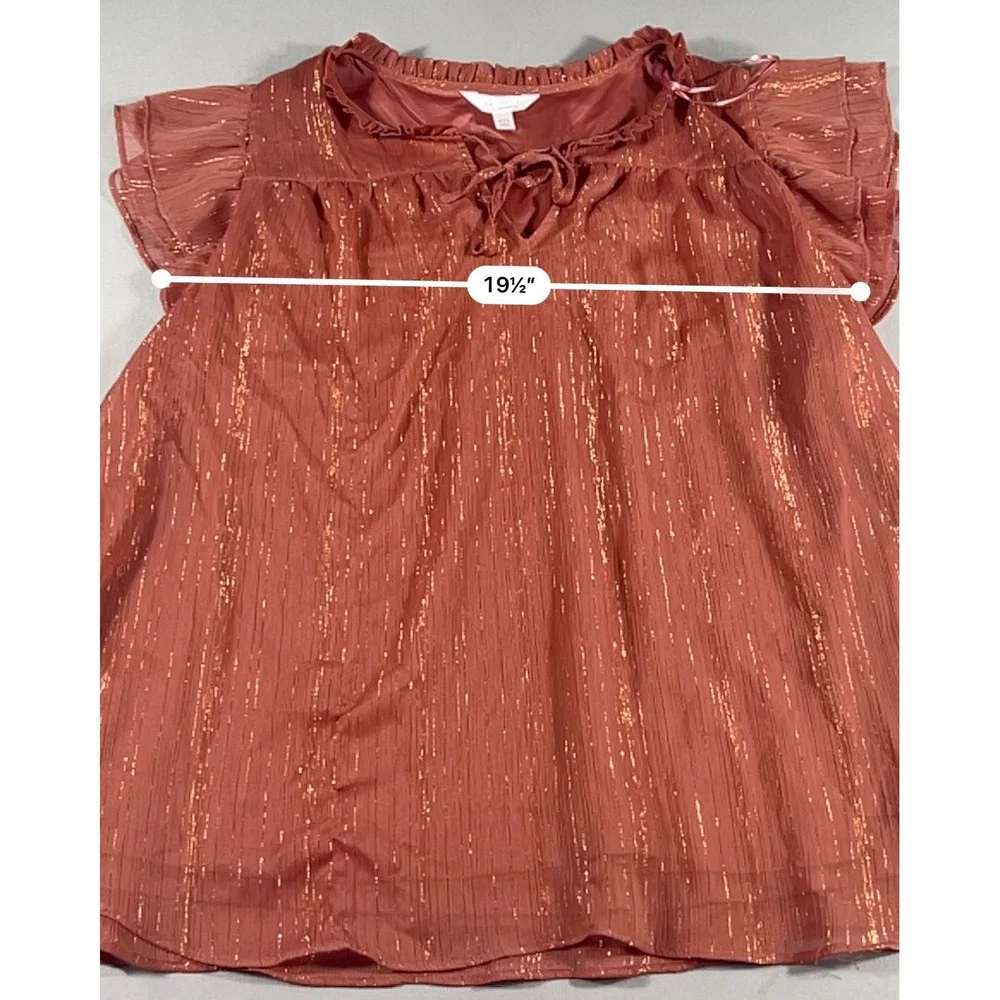 LC Lauren Conrad Rust Gold Metallic Stripe Flutter Sleeve Blouse Woven XXL Top